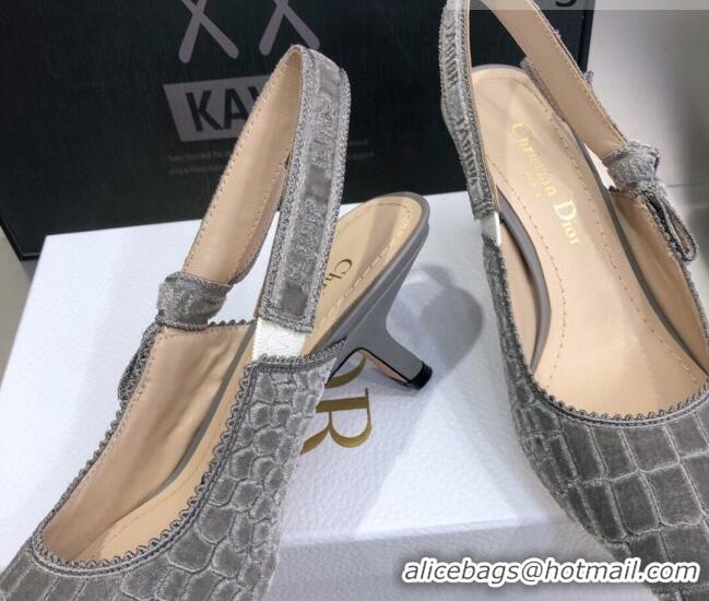 Low Cost Dior J'Adior Slingback Pumps 6.5cm in Grey Crocodile-Effect Embroidered Velvet 111581