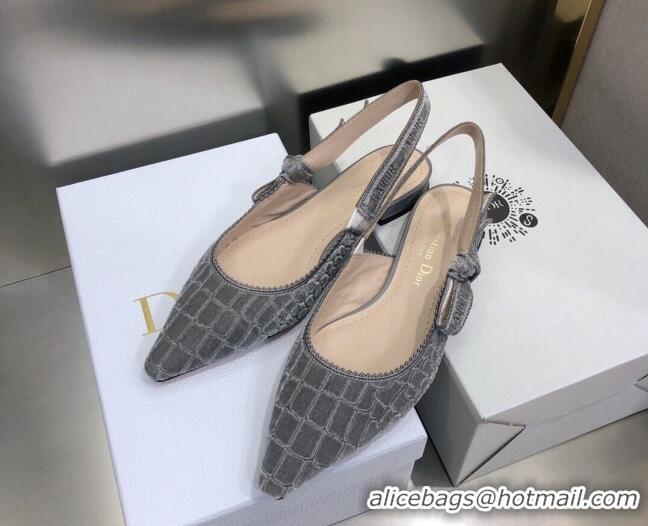 Best Product Dior J'Adior Slingback Ballerina Flat in Grey Crocodile-Effect Embroidered Velvet 111582