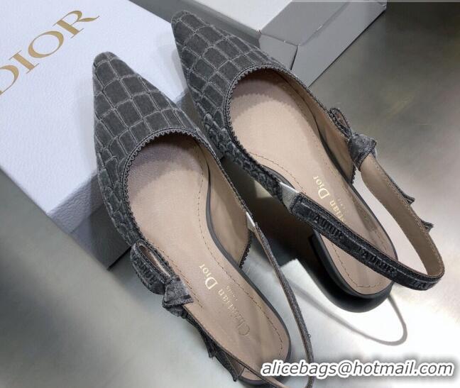 Best Product Dior J'Adior Slingback Ballerina Flat in Grey Crocodile-Effect Embroidered Velvet 111582