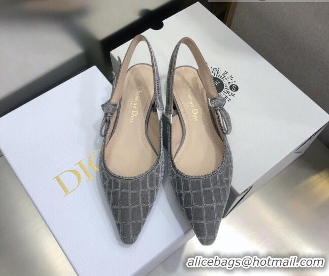 Best Product Dior J'Adior Slingback Ballerina Flat in Grey Crocodile-Effect Embroidered Velvet 111582