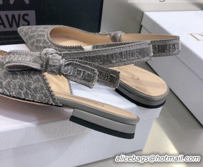 Best Product Dior J'Adior Slingback Ballerina Flat in Grey Crocodile-Effect Embroidered Velvet 111582