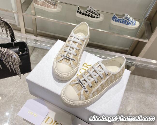 Luxury Dior Walk'n'Dior Sneakers in Khaki Oblique Embroidered Cotton 111589