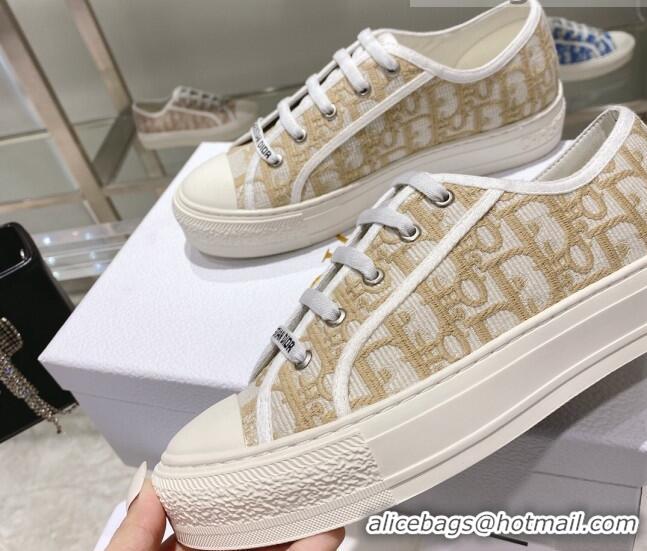 Luxury Dior Walk'n'Dior Sneakers in Khaki Oblique Embroidered Cotton 111589