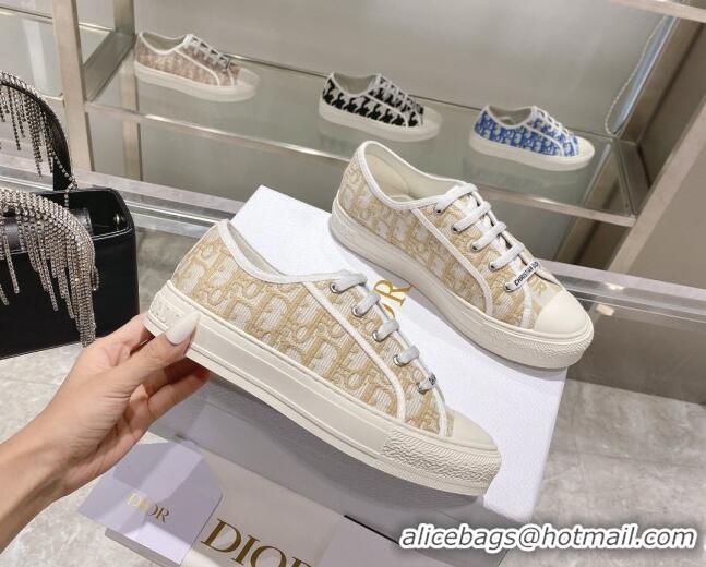 Luxury Dior Walk'n'Dior Sneakers in Khaki Oblique Embroidered Cotton 111589