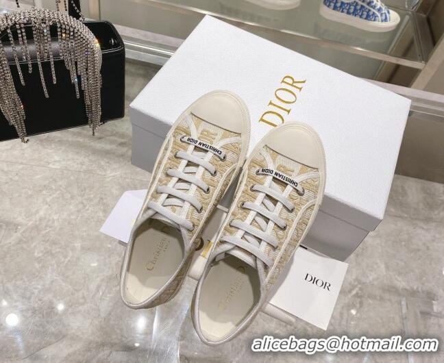 Luxury Dior Walk'n'Dior Sneakers in Khaki Oblique Embroidered Cotton 111589