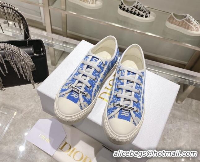 Stylish Dior Walk'n'Dior Sneakers in Blue Oblique Embroidered Cotton 111592