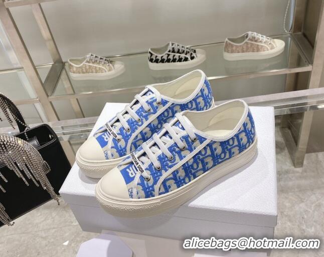 Stylish Dior Walk'n'Dior Sneakers in Blue Oblique Embroidered Cotton 111592