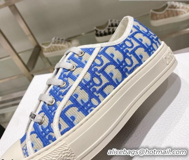 Stylish Dior Walk'n'Dior Sneakers in Blue Oblique Embroidered Cotton 111592