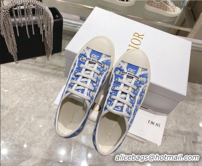 Stylish Dior Walk'n'Dior Sneakers in Blue Oblique Embroidered Cotton 111592