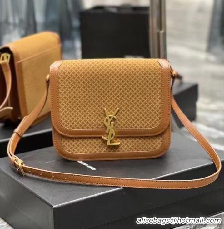 Classic Yves Saint Laurent SOLFERINO MEDIUM SATCHEL IN LEATHER AND A BRAIDED SUEDE PRINT 02525 LIGHT BROWN