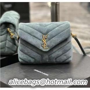 Market Sells Yves Saint Laurent LOULOU SMALL BAG IN Y-QUILTED SUEDE 77761 blue