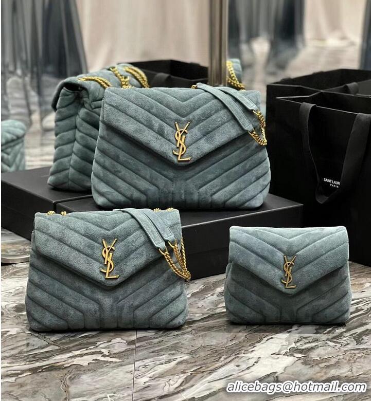 Market Sells Yves Saint Laurent LOULOU SMALL BAG IN Y-QUILTED SUEDE 77761 blue