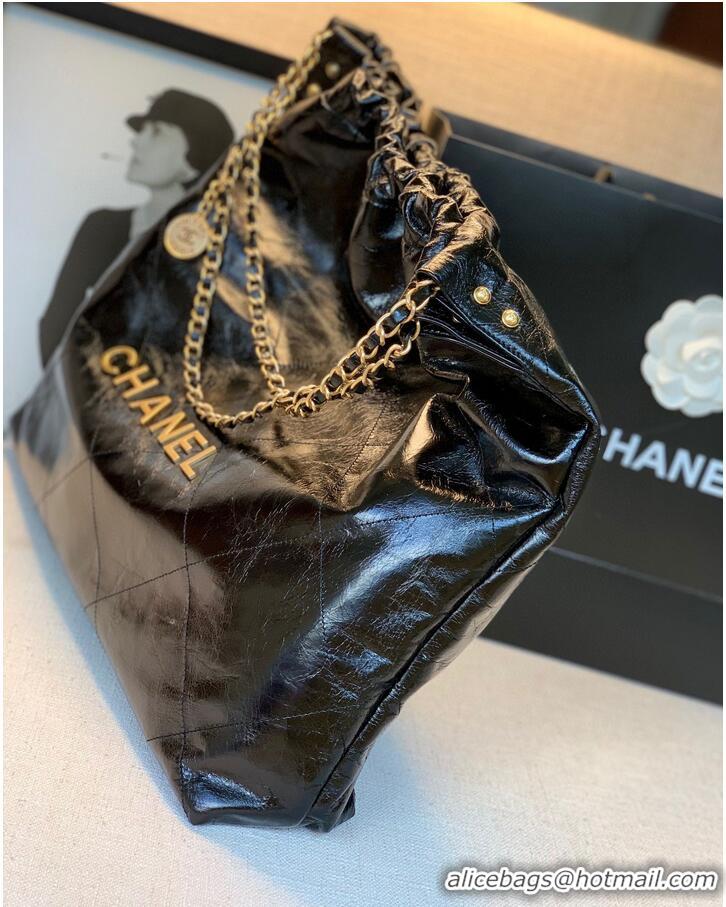 Top Quality Chanel Original Oil Wax Leather Calfskin Cable Shopping Bag A67088 Black