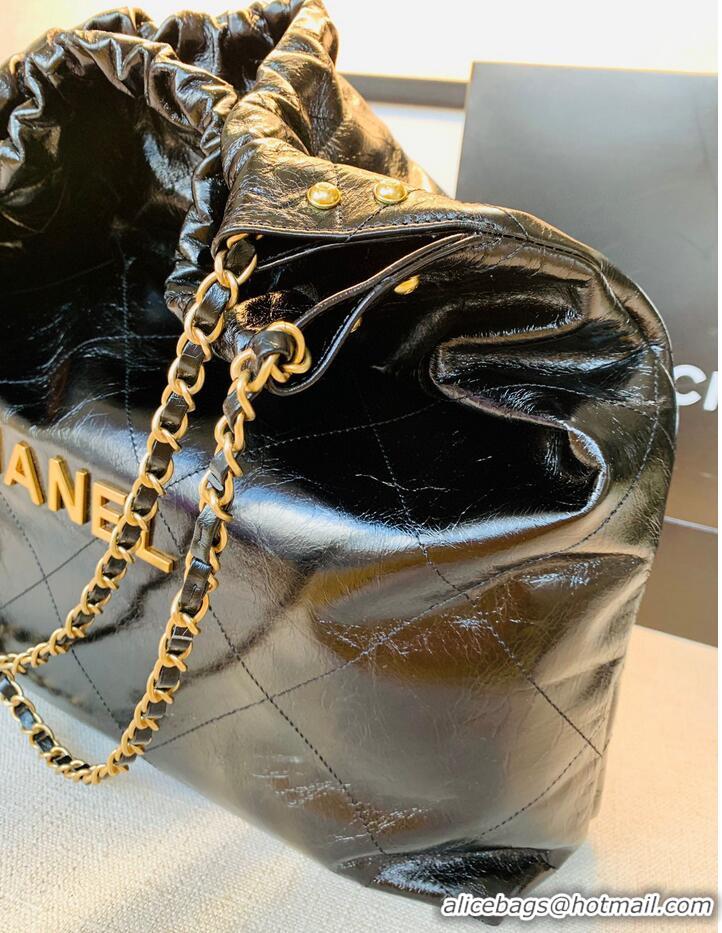 Top Quality Chanel Original Oil Wax Leather Calfskin Cable Shopping Bag A67088 Black