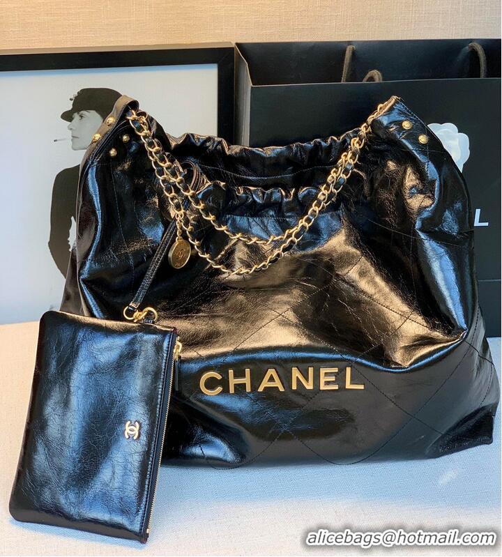 Top Quality Chanel Original Oil Wax Leather Calfskin Cable Shopping Bag A67088 Black