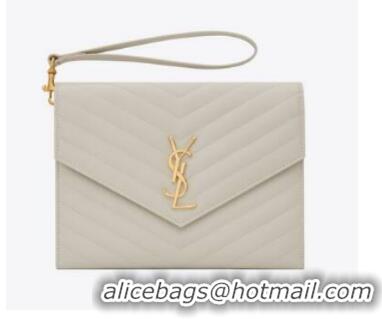 Buy Cheap Yves Saint Laurent MONOGRAM CLUTCH IN QUILTED GRAIN DE POUDRE EMBOSSED LEATHER 617662 white