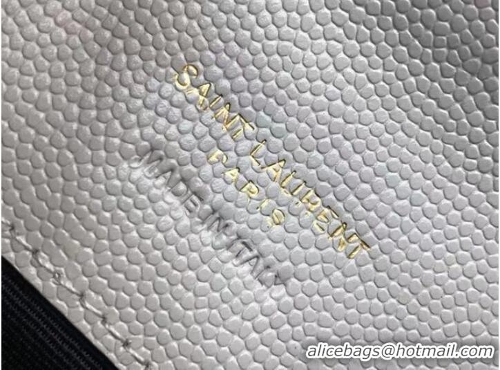 Buy Cheap Yves Saint Laurent MONOGRAM CLUTCH IN QUILTED GRAIN DE POUDRE EMBOSSED LEATHER 617662 white