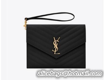 New Fashion Yves Saint Laurent MONOGRAM CLUTCH IN QUILTED GRAIN DE POUDRE EMBOSSED LEATHER 617662 black