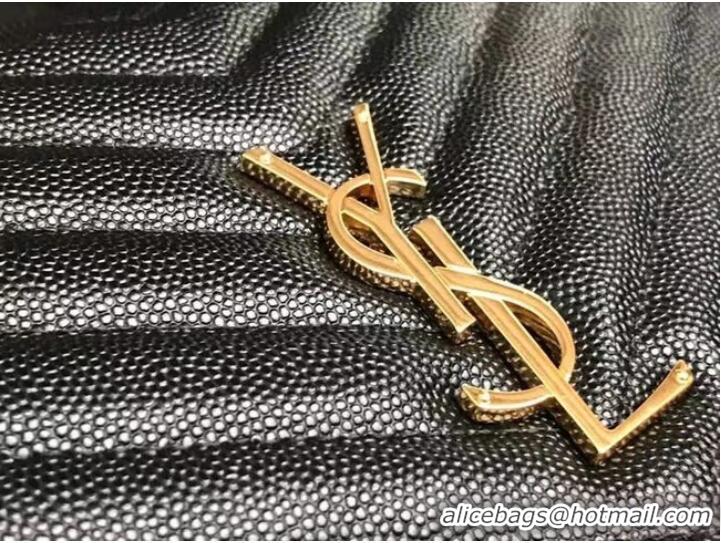 New Fashion Yves Saint Laurent MONOGRAM CLUTCH IN QUILTED GRAIN DE POUDRE EMBOSSED LEATHER 617662 black