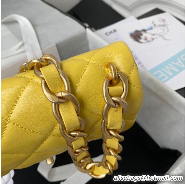 Luxury Discount CHANEL Lambskin Flap Shoulder Bag 2022SS yellow