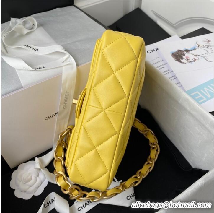 Luxury Discount CHANEL Lambskin Flap Shoulder Bag 2022SS yellow