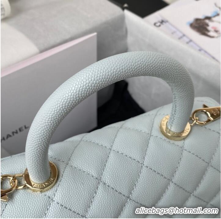 Discount Chanel flap bag with top handle Grained Calfskin A92990 light blue