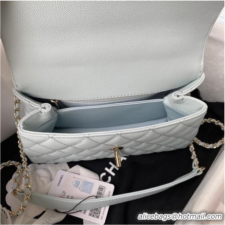 Discount Chanel flap bag with top handle Grained Calfskin A92990 light blue