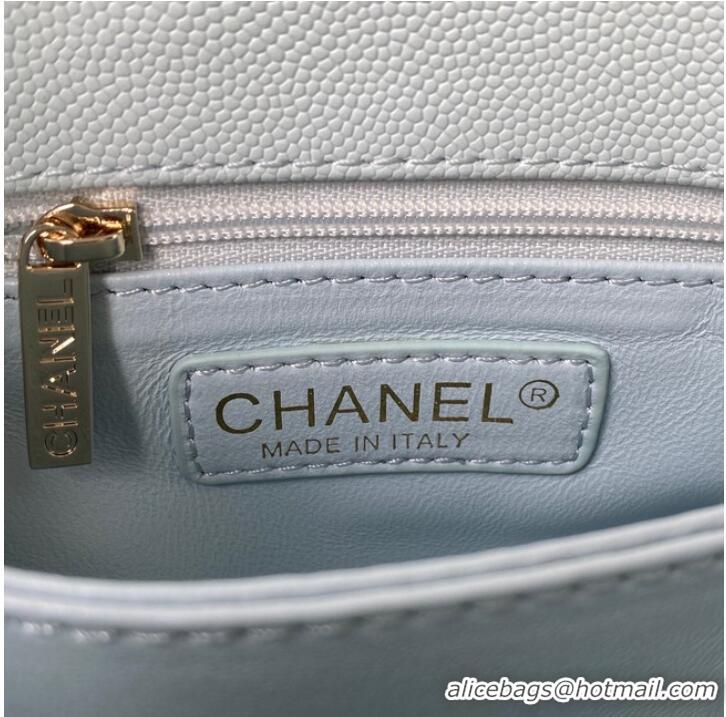 Discount Chanel flap bag with top handle Grained Calfskin A92990 light blue