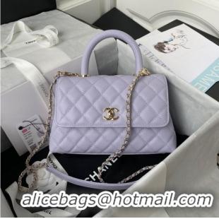 Famous Brand Chanel flap bag with top handle Grained Calfskin gold-Tone Metal A92990 light purple