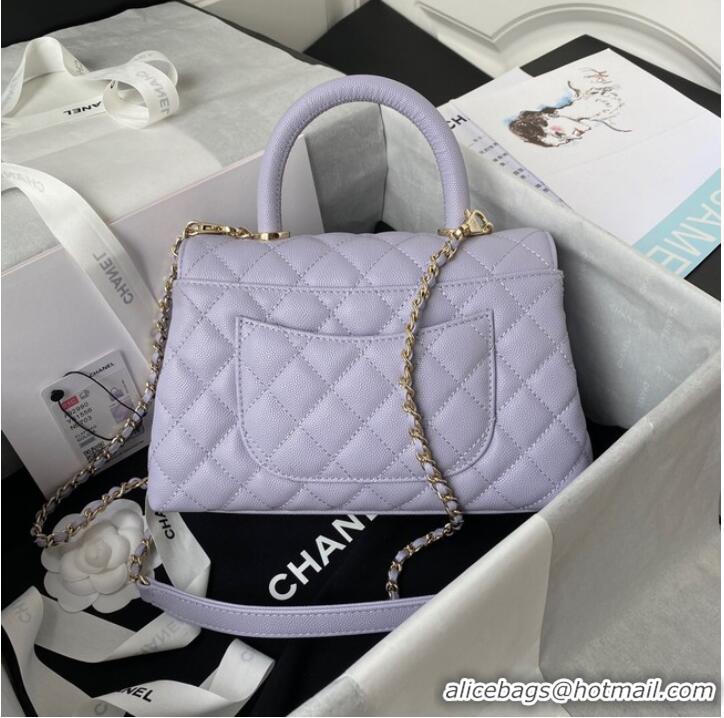 Famous Brand Chanel flap bag with top handle Grained Calfskin gold-Tone Metal A92990 light purple