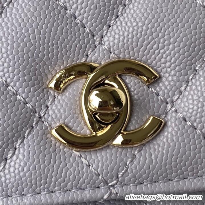 Famous Brand Chanel flap bag with top handle Grained Calfskin gold-Tone Metal A92990 light purple