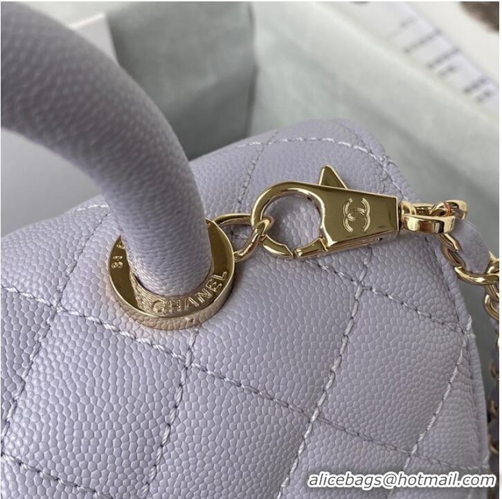 Famous Brand Chanel flap bag with top handle Grained Calfskin gold-Tone Metal A92990 light purple