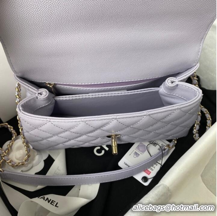 Famous Brand Chanel flap bag with top handle Grained Calfskin gold-Tone Metal A92990 light purple