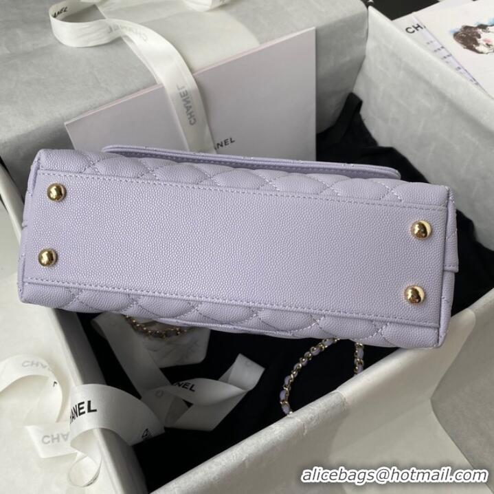 Famous Brand Chanel flap bag with top handle Grained Calfskin gold-Tone Metal A92990 light purple