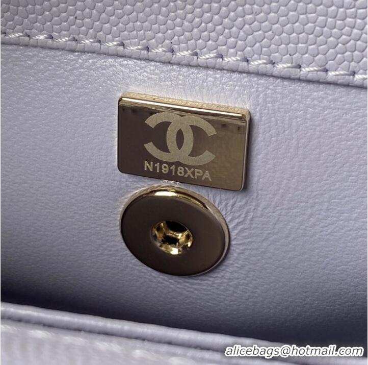 Famous Brand Chanel flap bag with top handle Grained Calfskin gold-Tone Metal A92990 light purple