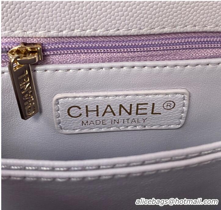 Famous Brand Chanel flap bag with top handle Grained Calfskin gold-Tone Metal A92990 light purple