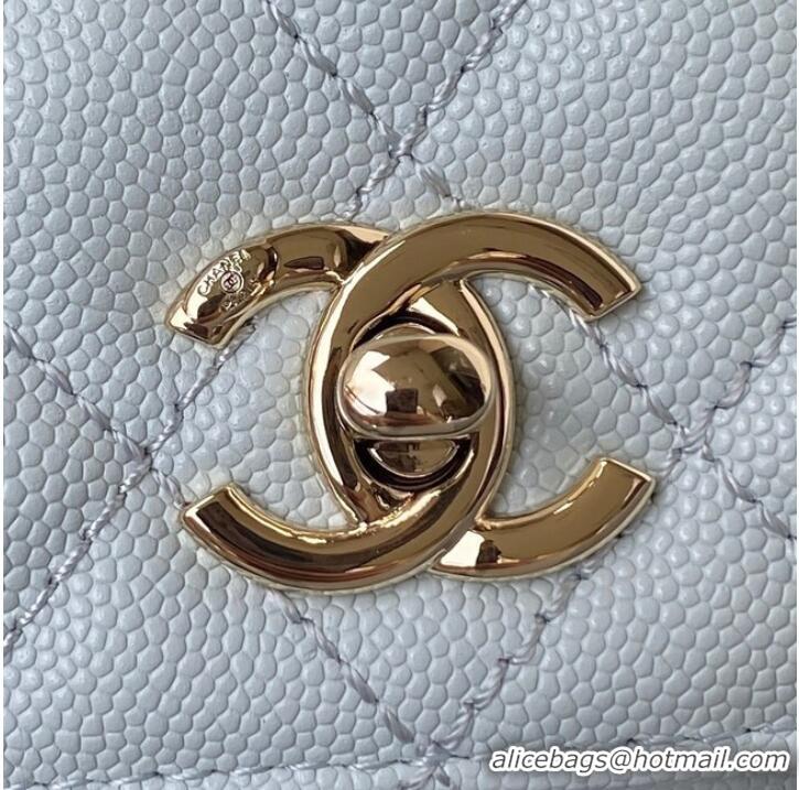 Well Crafted Chanel flap bag with top handle Grained Calfskin gold-Tone Metal AS2215 light blue