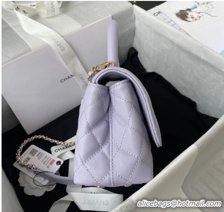 Reasonable Price Chanel flap bag with top handle Grained Calfskin gold-Tone Metal AS2215 light purple