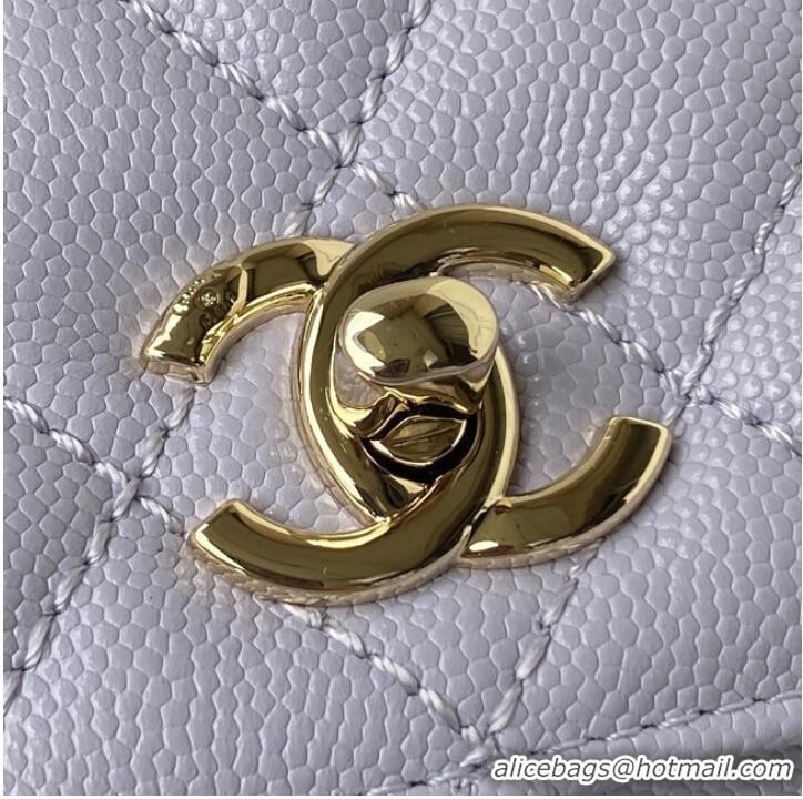 Reasonable Price Chanel flap bag with top handle Grained Calfskin gold-Tone Metal AS2215 light purple