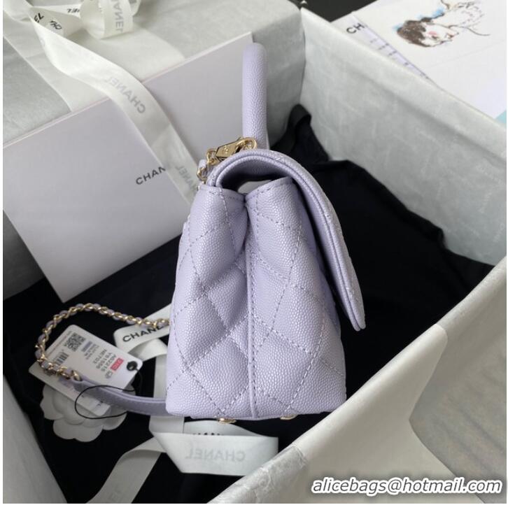 Reasonable Price Chanel flap bag with top handle Grained Calfskin gold-Tone Metal AS2215 light purple