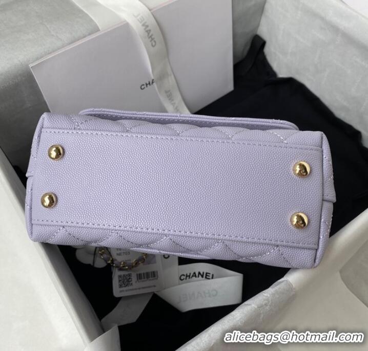 Reasonable Price Chanel flap bag with top handle Grained Calfskin gold-Tone Metal AS2215 light purple