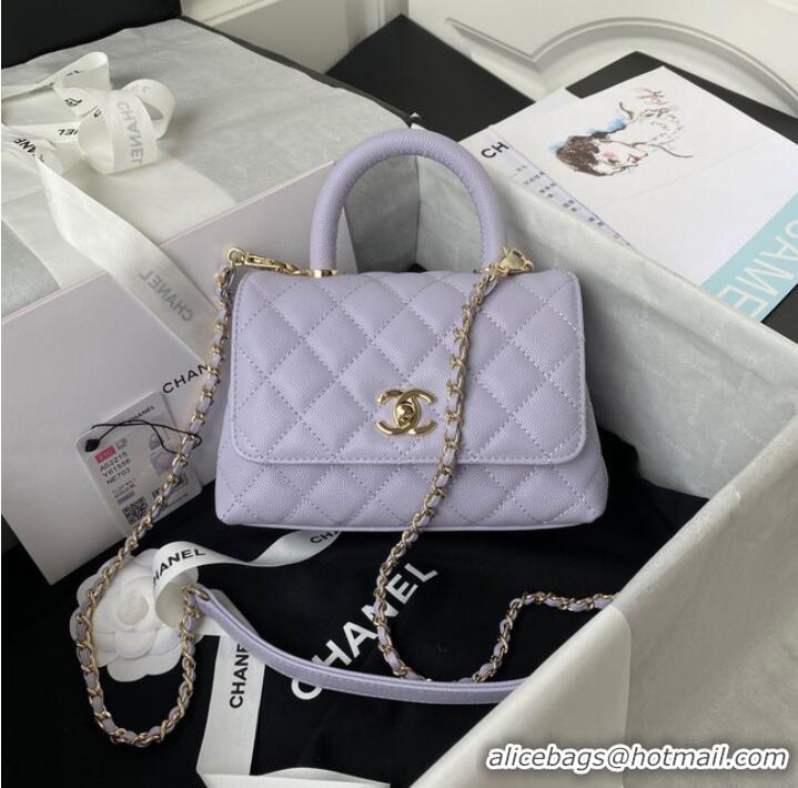 Reasonable Price Chanel flap bag with top handle Grained Calfskin gold-Tone Metal AS2215 light purple