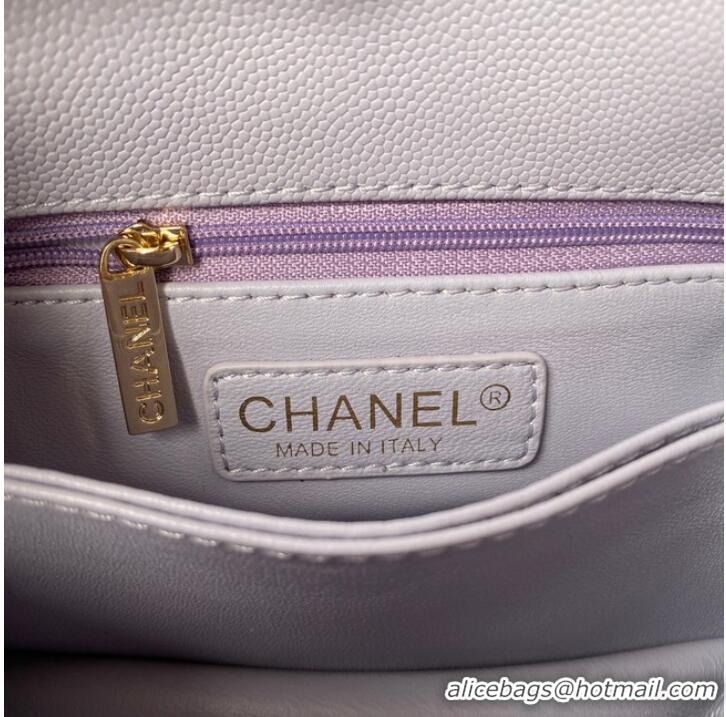 Reasonable Price Chanel flap bag with top handle Grained Calfskin gold-Tone Metal AS2215 light purple