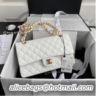 Buy Discount Chanel Flap Shoulder Bag Grained Calfskin A01112 gold-Tone Metal white