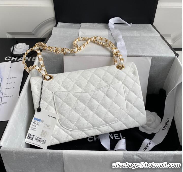 Buy Discount Chanel Flap Shoulder Bag Grained Calfskin A01112 gold-Tone Metal white