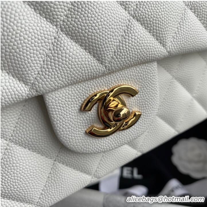 Buy Discount Chanel Flap Shoulder Bag Grained Calfskin A01112 gold-Tone Metal white