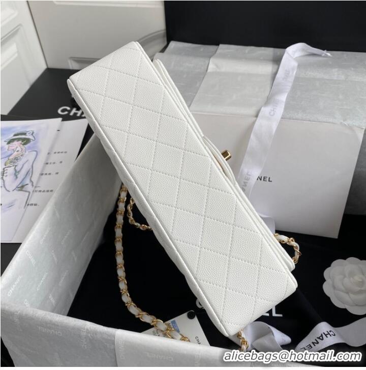 Buy Discount Chanel Flap Shoulder Bag Grained Calfskin A01112 gold-Tone Metal white