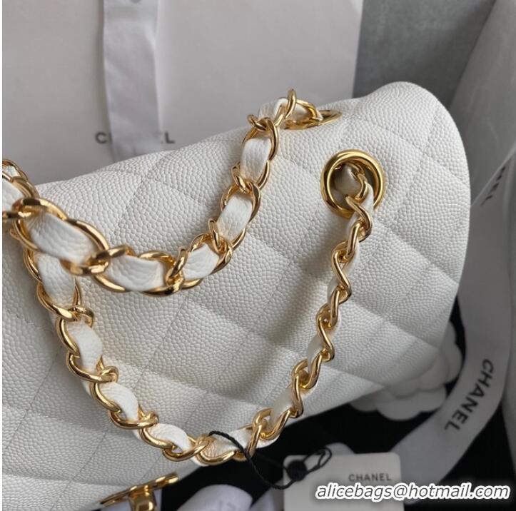 Buy Discount Chanel Flap Shoulder Bag Grained Calfskin A01112 gold-Tone Metal white