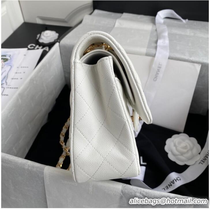 Buy Discount Chanel Flap Shoulder Bag Grained Calfskin A01112 gold-Tone Metal white