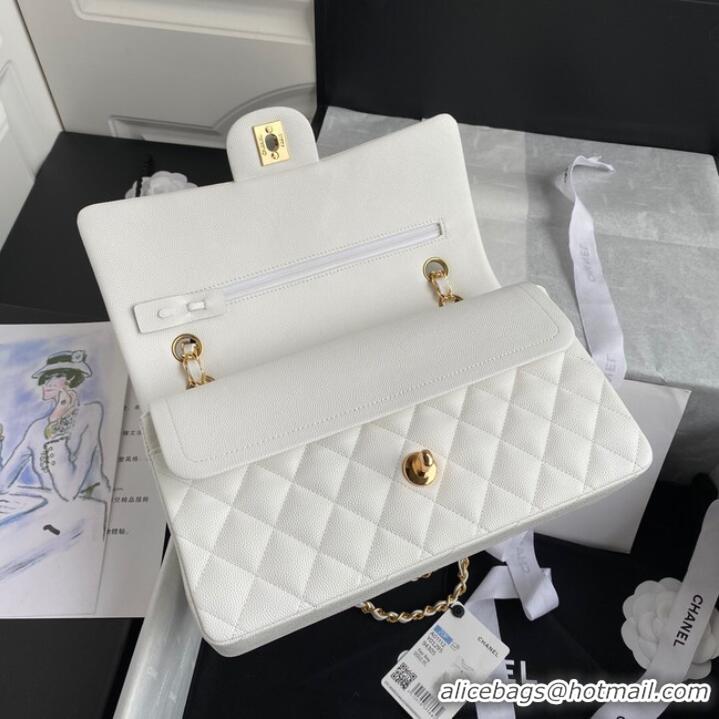 Buy Discount Chanel Flap Shoulder Bag Grained Calfskin A01112 gold-Tone Metal white